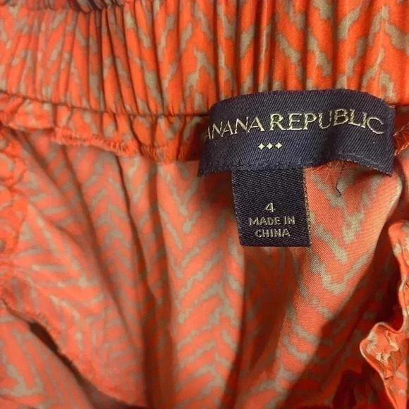 Banana Republic Skirt Orange Beige Satin Elastic Waist Animal Print Abstract - Picture 6 of 6